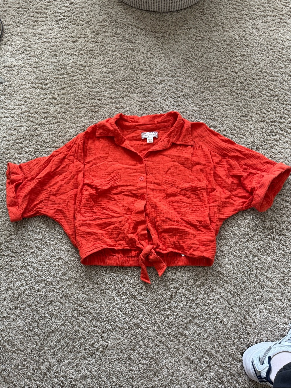 Cropped Tie-Front Blouse in Vibrant Red